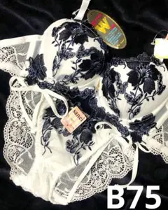 B75 ブラショーツセット　セクシー　紐パン　レース　 フラワー　三上悠亜