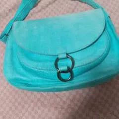 Poroduced by Kou本革ターコイズ フラップ付きショルダーバッグ