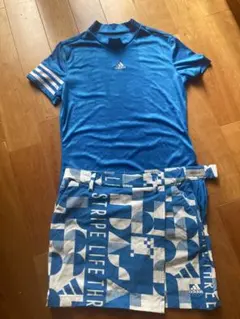 adidas 青 Tシャツとショートパンツセット　S