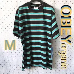 OBEYオベイUS限定オーガニックコットンデザインボーダーTシャツＭのサムネイル