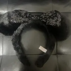 ミニー　カチューシャ　グレー耳付きカチューシャ スパンコールリボン