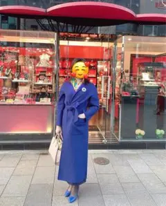 Max Mara ブルーロングコート ベルト付き