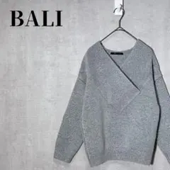 BALI　クロスデザインVネックニット　ドロップショルダー　グレー　サイズF