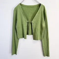 【INGNI】リブニット カーディガン M グリーン ショート丈 フロントホック