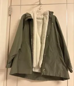 レディース　ファー取り外し可能　モッズコート　カーキ