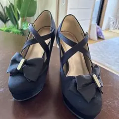 Avail 黒 リボン付き ハイヒールパンプス