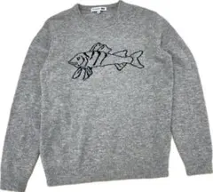 JWアンダーソン × ユニクロ プレミアムラムクルーネックセーター 魚 Lグレー