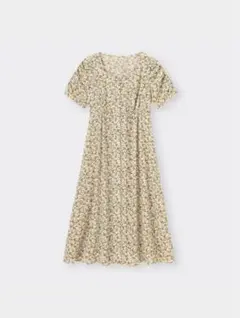 フラワープリントフロントボタンワンピース(5分袖)