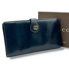 オールドグッチ がま口 長財布 GGロゴ レザー ネイビー ヴィンテージのサムネイル
