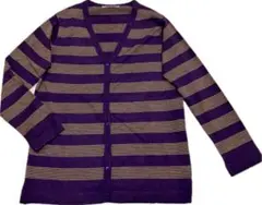 新品同様☆モンタギュ ピュアウールハイゲージニットカーディガン 青紫と茶L☆