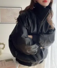 リブタートル フェイク レザー オーバーサイズ ジャケット