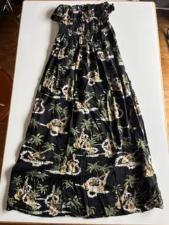 ブラック フラワープリント ロングスカート S