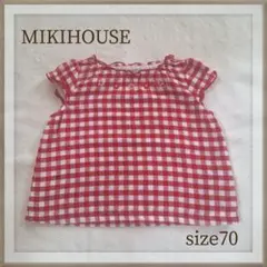 【MIKIHOUSE ミキハウス】ギンガムチェック半袖トップス 袖メロウ 70のサムネイル