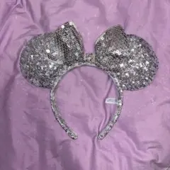 シルバー ミニー耳カチューシャ スパンコール