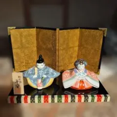 雛人形セット 陶器製　コンパクト　屏風