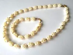 天然淡水真珠 ライス型ベビーパール 編み込み模様ネックレス & ブレスレット