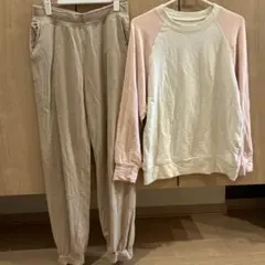 【UNIQLOスウェット上下セット】ピンク×ベージュ