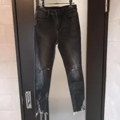 JEANASIS ダークグレー スキニーデニム ダメージ加工 ストレッチMサイズ