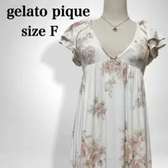 【ジェラートピケ】深Vネック ダブルフリルスリーブ 花柄 ロング丈ワンピース