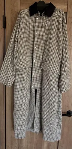 新品未使用　AGNOSTチェック柄ロングコート コーデュロイ襟付き