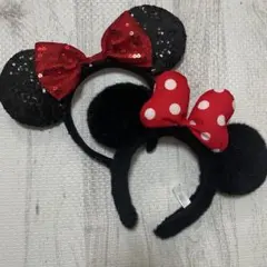 ミニー カチューシャ 2点セット ディズニーランド リボン　スパンコール