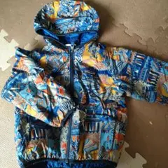 パタゴニア リバーシブルジャケット 100cm キッズ 青×マルチカラー＆青3T