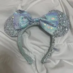 ミニー耳カチューシャ 水色スパンコール　ディズニーカチューシャ