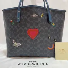 【訳あり極美品】コーチ F24592 シグネチャー シティー トートバッグ 紺