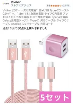 【まとめ売り】 2ポートUSB充電器+USB Type-Cケーブル10本