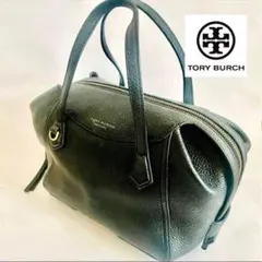 【美品】トリーバーチ　ペリー　スモール　サッチェル　ハンドバッグ　シボ革　紺色 美品】トリーバーチ ペリー スモール サッチェル ハンドバッグ