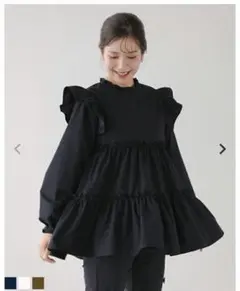 フィットモア　Fitmore 切り替えフリルティアードトップス　リボン　【新品】