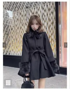 【新品未使用】ファーティペット・リボンベルト付きフレアコート