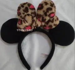 美品　ディズニー　ミニー　カチューシャ　ヒョウ柄　茶色　黒　赤　リボン