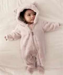 H&M プラムスーツ　ジャンプスーツ　アウター　もこもこ　くま耳　長袖