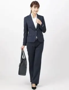 【THE SUIT COMPANY】パンツスーツ上下セット(ネイビーストライプ)