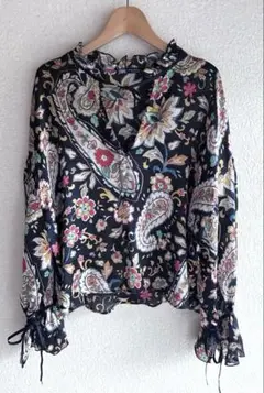 ZARA 花柄フリル長袖ブラウス XL