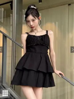 GRL dk1382 レースアップティアードキャミミニワンピース ブラック 黒