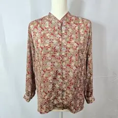 日本製　昭和レトロ　花柄 長袖シャツ 赤系