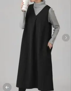 SHOO·LA·RUE　大人のキルティング風ジャンパースカート　Ｍ　黒　ゆったり