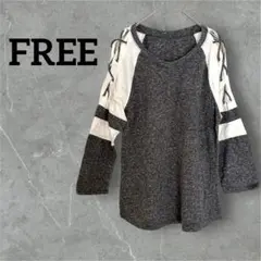 1点もの❣️FREE レースアップスリーブ 七分袖Tシャツ