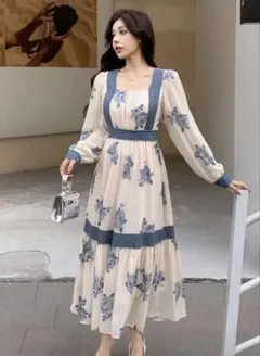 【未使用】お嬢様シフォン花柄ワンピース　長袖　L