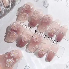 【新品】ピンク　ワンホンネイル　お花　ネイルチップ　大人かわいい　付け爪　上品