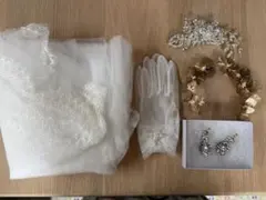 【ブライダル小物セット】ロングベール グローブ ヘッドドレス イヤリング