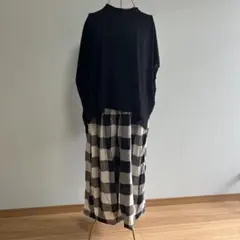 ブラック・ホワイトチェック ワイドパンツ