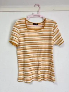 【限定価格】夏服 スクエアネック ボーダー リブ 半袖Tシャツ