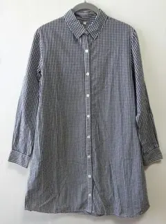 美品　無印良品ギンガムチェック 長袖チュニックシャツ　 サイズ S　ネイビー
