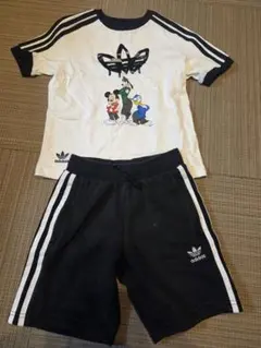 アディダスディズニーコラボTシャツハーフパンツセットアップキッズミッキードナルド
