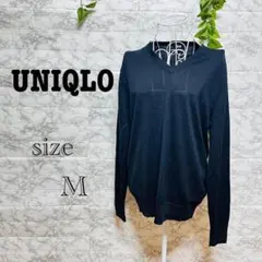 【l3】【UNIQLO】　ブラック　 Vネック 長袖ニット 【M】 ウール　良品