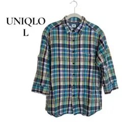 UNIQLO 格紋 棉麻法蘭絨襯衫 L號 綠色 春季