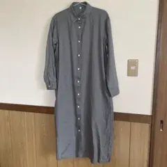 無印　リネン　洗いざらし　長袖シャツワンピース